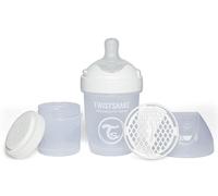Twistshake Pro Double Anti-Colic Bottle with Powdered Milk Container - 180 ml | Slow Flow Silicone Breast-Shaped Nipple | BPA-Free | Suitable for Newborns (0+) | White