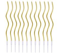 Twisty Birthday Candles,36 Pieces Spiral Gold Birthday Candles for Cakes Long Spiral Cake Candles Gold Wavy Party Candles with Candle Holders for Birthday Cakes and Anniversary Decorations