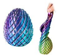 Twisty Fidget Egg, 3D Printed Slippery Egg Fidget, Easter Dragon Eggs, Easter Basket Stuffers Essentials,Stress Relief Desk Fidget Toy for Adults,3D Easter Egg Hunt Supplies (Purple Green)
