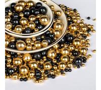 Twisweet Edible Pearl Sprinkles 130g, Gold and Black Sprinkle for Cake Decorating, Mix Size Pearls Baking Candy, Cupcake Topper Ice Cream Cookie Cake Decorations, Christmas Wedding Birthday Supplies