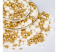 Twisweet Edible Pearl Sprinkles 130g, Gold and White Sprinkle for Cake Decorating, Mix Size Pearls Baking Candy, Cupcake Topper Ice Cream Cookie Cake Decorations, Christmas Wedding Birthday Supplies