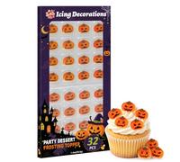 Twisweet Halloween Cupcake Toppers 32 PCS, Edible Pumpkin Icing Decorations | 3D Jack-o'-lantern cake decorations for cupcakes, cookies, brownies and party desserts; ready to place on frosting or fondant