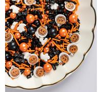 Twisweet Halloween Sprinkles 130g, Black Orange Pearls for Cake Decorating, Edible Wafer Paper Pumpkin Ghost Bat Sugar Sprinkles Mix Baking Candy Bulk, Cupcake Topper Cookie Ice Cream Cake Decorations