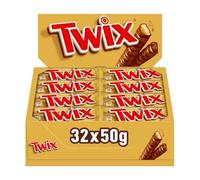 Twix Chocolate Bars, Caramel & Milk Chocolate Biscuits, 32 x 50g Bulk Box, Ideal for Hampers, Perfect for Gifts and Snacks