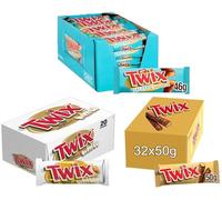 Twix Milk Chocolate Bars with Biscuit & Caramel, Bulk Chocolate, Standard Twin Twix 32x50g & White Twin 20x46g & Salted Caramel Twin 30x46g