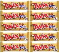 Twix Xtra Chocolate Biscuit Twin Bars, 75g, Ideal Present for Christmas -Treat Share for Adults and Kids (10 Pack)