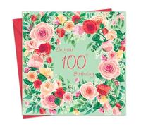 Twizler 100th Birthday Card for Women - Roses Floral - Female Age 100 Year Old Happy Birthday Card for Her