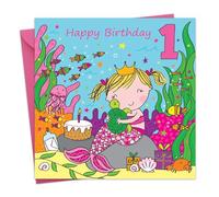 Twizler 1st Birthday Card For Girl with Cute Mermaid & Glitter - One Year Old - Age 1 Card - Childrens Birthday Card - Girls Birthday Card - Happy Birthday Card