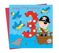 Twizler 3rd Birthday Card Boy Pirate - Age 3 Birthday Card - Boys Birthday Card Age 3 - Happy Birthday Card 3 Year Old Boy - Childrens Happy Birthday Cards Boy - Card Age 3 Boy