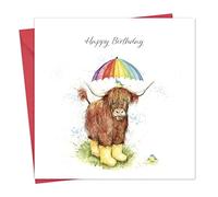 Twizler Birthday Card Scottish Highland Cow - Happy Birthday Card for Men or Women - Unisex for Him or Her Wife - Scotland
