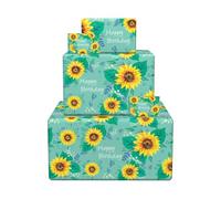 Twizler Birthday Wrapping Paper Female - Sunflower Happy Birthday Gift Wrap | 6 Sheets & 6 Tags - 70cm x 50cm Folded Sheets - Womens Gift Wrap for Her