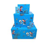 Twizler Boys Wrapping Paper - Blue Football Bikes - 2 Sheets & 2 Tags & Matching Card - 70cm x 50cm Folded Sheets - Children's Happy Birthday Gift Wrap Kids
