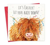 Twizler Easter Card - Highland Cow - Funny Happy Easter Card for Wife Mum Daughter Granddaughter