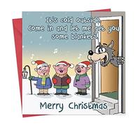 Twizler Funny Christmas Card Pig Carol Singers - Humour Merry Xmas Card - Mens Christmas for Him Husband Son Dad - Womens Xmas for Her Wife Daughter Mum