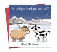 Twizler Funny Christmas Card Scottish Highland Cow - Merry Christmas Card - Scotland Humour - Mens Xmas for Him Male Husband Son Dad - Womens Xmas for Her Wife Daughter Mum
