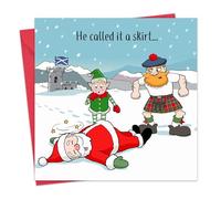 Twizler Funny Christmas Card - Scottish Kilt - Scotland Merry Christmas Cards Funny - Mens Xmas for Him Husband Dad Son - Womens Xmas for Her Wife Mum Daughter