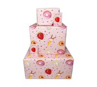 Twizler Girls Wrapping Paper - Pink - Yummy Food - 4 Sheets & 4 Tags - 70cm x 50cm Folded Sheets - Cute Children's Happy Birthday Gift Wrap Kids
