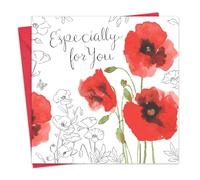 Twizler Happy Birthday Card For Her with Silver Foiling & Unique Watercolour Effect - Especially for You - Poppies - Female Birthday Card- Womens Birthday Card - Ladies Birthday Card