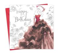 Twizler Happy Birthday Card For Her with Swarovski Crystal Finish & Unique Watercolour Effect - Cocktail Dress - Female Birthday Card - Womens Birthday Card - Ladies Birthday Card