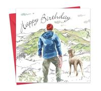 Twizler Happy Birthday Card for Him with Silver Foiling and Watercolour Effect - Dog Card - Male Hiking Birthday for Men