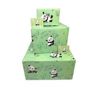 Twizler Happy Birthday Wrapping Paper - Pandas - 6 Sheets & 6 Tags - 70cm x 50cm Folded Sheets - Cute Children's Gift Wrap for Girls or Boys