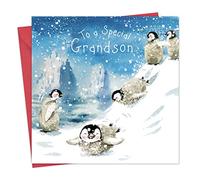 Twizler Merry Christmas Card for Grandson with Penguins - Grandson Christmas Card - Mens Xmas for Him Male