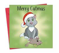 Twizler Merry Christmas Card with Merry Catmas - Funny Christmas Card - Xmas Card - Happy Christmas Card - Womens Christmas Card - Mens Christmas Card - Female Christmas Card - Christmas Card For Cat