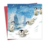 Twizler Merry Christmas Card with Playing Penguins - Cute Happy Christmas Card - Womens Xmas for Her - Mens Xmas for Him