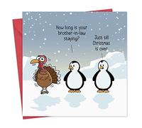 Twizler Merry Christmas Card with Turkey & Penguins - Funny Happy Xmas Card - Humour Womens Christmas Female - Mens Xmas Male