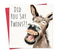 Twizler New Baby Twins Card - Donkey - Funny New Baby Twin Boy or Girl Card - Congratulations Newborn