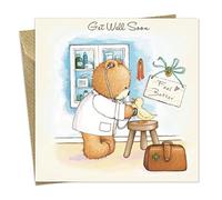 Twizler Popcorn The Bear Get Well Soon Card with Duck and Teddy Bear Doctor - Sorry Card - Cute Card - Sorry You’re Unwell Card - Get Better Soon Card - Feel Better Card