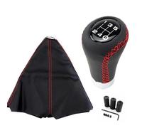 TWMEU Car Gear Shift Knob Universal Car Gear Shift Knob Gear Stick + Boot Set 5/6 Speed Manual Shifter Lever Black Red Line Stitche PU Leather Shifter Knobs(5 Speed Red Line)