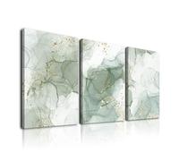 TWNSLLA Sage Green Wall Art, Set of 3 Abstract Green Gold Marble Beige Canvas Prints, Modern Framed Wall Decor for Living Room, Bathroom, Minimalist Home Decor