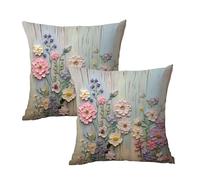 Two 18 x 18 inch floral pattern microfiber throw pillowcases, perfect for sofas, living rooms, and outdoor home decor.(K)