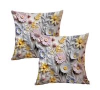 Two 18 x 18 inch floral pattern microfiber throw pillowcases, perfect for sofas, living rooms, and outdoor home decor.(B)
