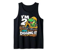 Two 2yr 2nd Birthday Dinosaur Excavator 2 Year Old Boy Tank Top