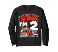 Two 2yr 2nd Birthday Fire Truck Firefighter 2 Year Old Boy Long Sleeve T-Shirt
