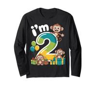 Two 2yr 2nd Birthday Monkey Party Jungle 2 Year Old Boys Long Sleeve T-Shirt