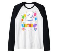 Two 2yr 2nd Birthday Party Balloons 2 Year Old Girls Gifts Raglan Baseball Tee