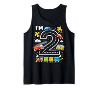 Two 2yr 2nd Birthday Vehicles Cars Planes Fire Truck Boys Tank Top