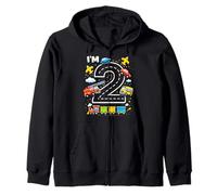 Two 2yr 2nd Birthday Vehicles Cars Planes Fire Truck Boys Zip Hoodie