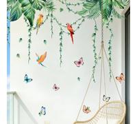 Two 30x90cm PVC Wall Stickers with Banana Leaf and Parrot Butterfly Design for Home Interior Styling