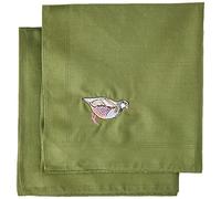 Two 40cm Square cotton embroidered green handkerchiefs with a partridge on one and a woodcock on the other