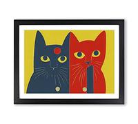 Two Abstract Cats Vol.2 Framed Print | A4 Black Framed Wall Art | Ready to Hang | Abstract Animal Picture | Living Room Bedroom Lounge Office