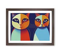 Two Abstract Cats Vol.3 BLK Framed Print | A4 Walnut Framed Wall Art | Ready to Hang | Abstract Animal Picture | Living Room Bedroom Lounge Office