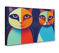 Two Abstract Cats Vol.3 Canvas Print | Gallery Wrapped 30mm Frame Wall Art | 30x20 inches | Ready to Hang | Abstract Animal Picture | Living Room Bedroom Lounge Office