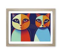 Two Abstract Cats Vol.3 H1022 BLK Framed Print for Living Room Bedroom Home Office Décor, Wall Art Picture Ready to Hang, Oak A2 Frame (64 x 46 cm)