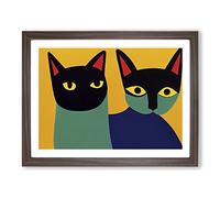 Two Abstract Cats Vol.4 BLK Framed Print | A4 Walnut Framed Wall Art | Ready to Hang | Abstract Animal Picture | Living Room Bedroom Lounge Office