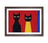 Two Abstract Cats Vol.5 Framed Print | A4 Walnut Framed Wall Art | Ready to Hang | Abstract Animal Picture | Living Room Bedroom Lounge Office