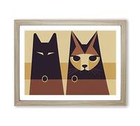 Two Abstract Cats Vol.6 Framed Print | A3 Oak Framed Wall Art | Ready to Hang | Abstract Animal Picture | Living Room Bedroom Lounge Office